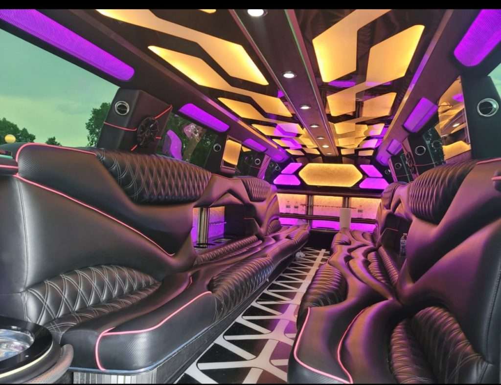 Cadillac Escalade stretch limousine interior with LED ceiling