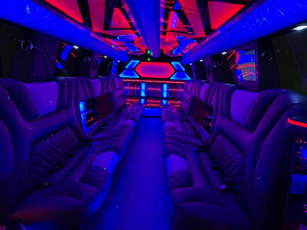 White Escalade limousine interior, leather seating